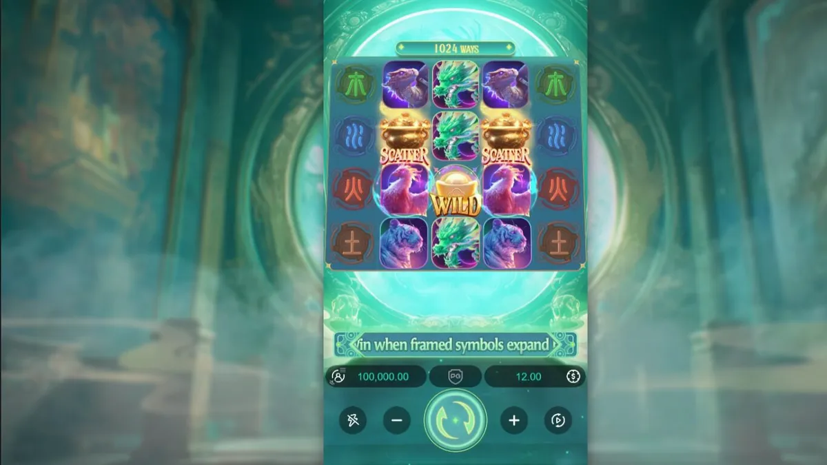 Tampilan visual slot Mythical Guardians dengan tema mitologi Tiongkok