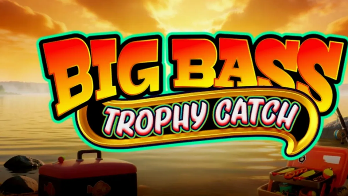 Tampilan layar permainan slot Big Bass Trophy Catch dengan tema memancing yang cerah.